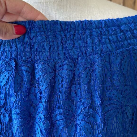 Lilly Pulitzer Women’s Sm Tobyn Top Ikat Cobalt Blue Palm Tree Lace Off Shoulder - Picture 5 of 14